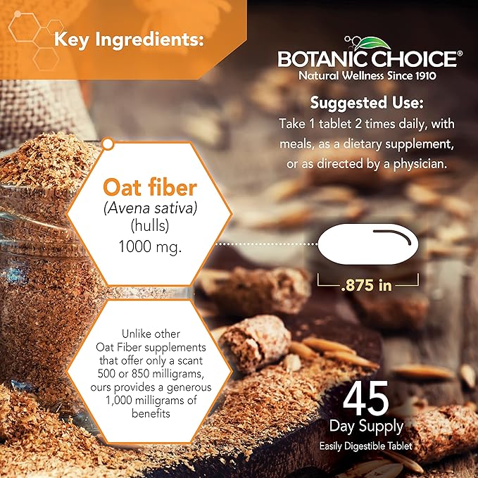 Botanic Choice Oat Fiber - Natural Dietary Supplement for Digestive Health - Women and Men - 90 Tablets (1000mg)