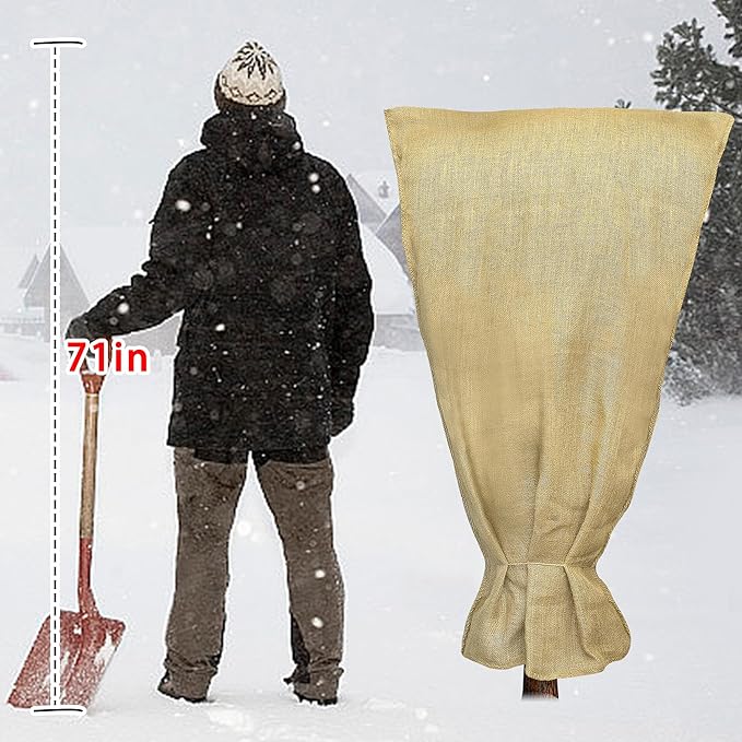 70" x 45" Large Burlap Winter Plant Cover Bags- Reusable Burlap Frost Cloth Plant Freeze Protection- Warm Burlap Sacks Plant Frost Blankets with Twine for Outdoor Garden Trees Potted Plants