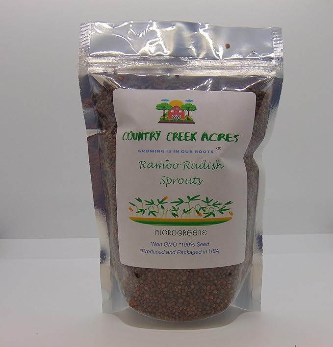 Rambo Radish Sprouting Seed, Non GMO - 2 oz - Country Creek Brand - Rambo Radish Sprouts, Garden Planting, Cooking, Soup, Emergency Food Storage, Vegetable Gardening, Juicing, Cover Crop