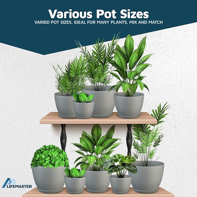 Planter Pots with Drainage Holes - Lightweight, Durable & Space-Saving Pots for Indoor and Outdoor - Versatile Functionality, Simple Modern Design, Set of 20 Plastic Planter Pots - Gray