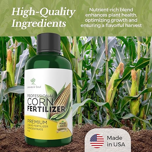 LEAVES AND SOUL Professional Liquid Corn Fertilizer | 5-1-5 Concentrate, Liquid Plant Fertilizer for Garden, Healthy Produce, Good Harvest, Multi-Purpose Blend & Gardening Supplies | 8 oz
