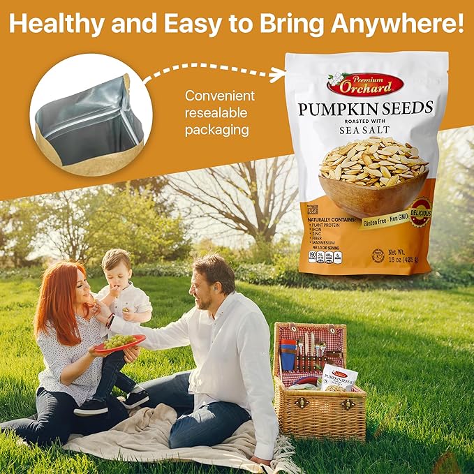 ROASTED PUMPKIN SEEDS to Eat in Shell by Premium Orchards MIXED NUTS - Salted with Sea Salt - Non-GMO Vegan Fresh Healthy Snacks/ - Great source of Plant Protein, Zinc, Magnesium & Iron (Value Pack - 3 Bags)