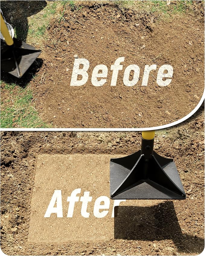 8"x8" Steel Tamper with 48" Handle, Heavy Duty Hand Compactor Tool for Leveling Soil, Gravel, Sand, Asphalt, Ground, Paver, Driveway, Garden, Yard and Blacktop Repair
