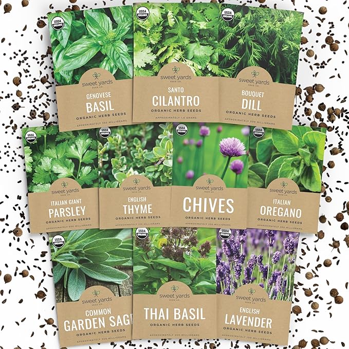 Organic Herb Seeds Variety Pack - 10 Individual Packs - 2026 Season - Basil, Cilantro, Dill, Thyme, Parsley and More! for Indoor & Outdoor Planting (Non-GMO, Certified Organic)