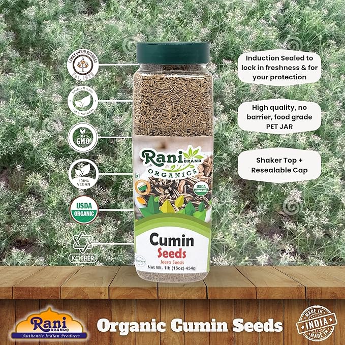 Rani Organic Cumin Seeds Whole (Jeera Sabut) 16oz (1lb) 454g PET Jar ~ All Natural | Vegan | Gluten Friendly | NON-GMO | Indian Origin | USDA Certified Organic