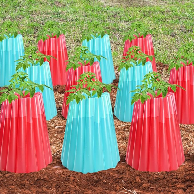 Adnee 10 Pack Water Filled Plant Protectors-19 x 17 Inch Reusable Wall of Water Plant Covers for Tomato Plants-Red Blue Early Season Insulating Plant Protective Cover for Outdoor Winter Freeze
