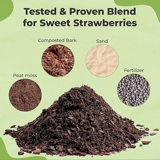 Perfect Plants Organic Strawberry Potting Mix | Organic Premium Mix | Use with Strawberry's, Pineberry's, or Other Fruit Plants (8qt)