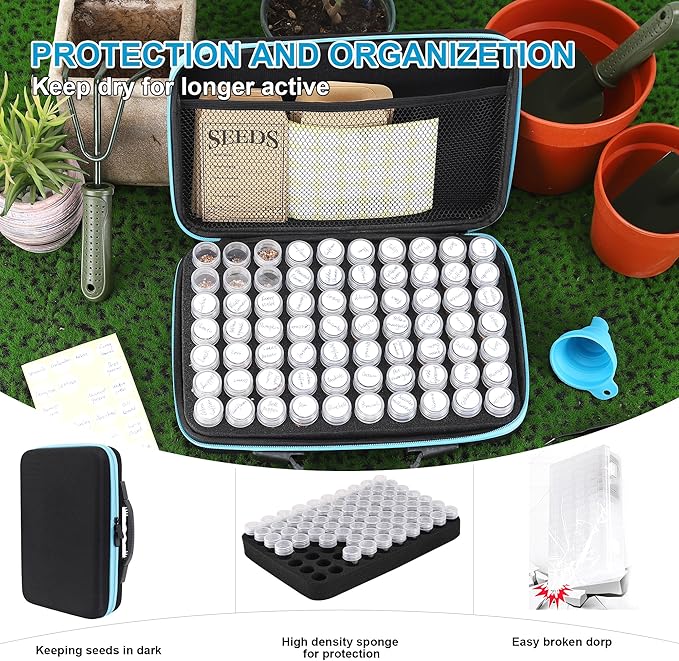 hasumcol 140 Slots Seed Storage Organizer, Garden Saving kit Seed Organizer with 30 Seed Envelopes, Write Label, Funnel, Tweezer for Plants Vegetable Seed Saver (Seeds not Included)