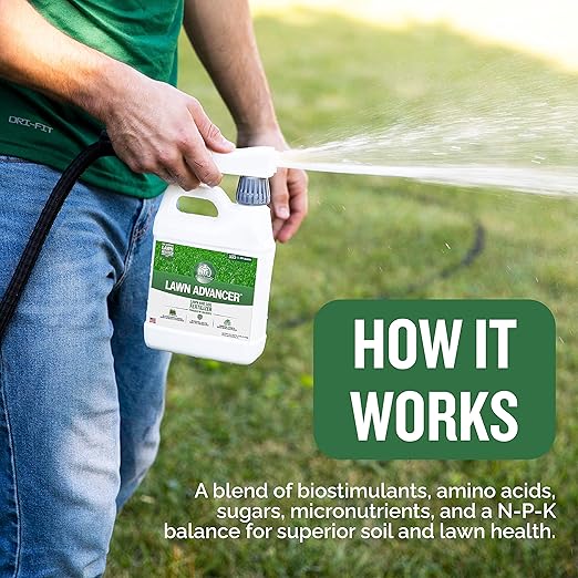 Turf Titan Lawn Advancer Fast-Acting Liquid Lawn Fertilizer (32 oz) with Hose End Sprayer – Quick Green Lawn Booster for Heat and Stress – Nutrient-Rich Formula for Strong Turf – Covers 6,000 Sq Ft