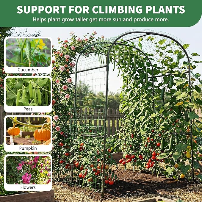 Tall Garden Arch Trellis for Climbing Plants, 83in Tall Metal Plant Support Trellis Archway for Climbing Plant Vegetables Cucumber, Outdoor Yard Lawn Garden Arch Tunnel Trellis