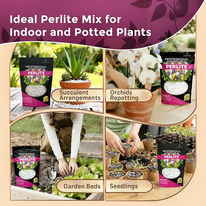 Professional Perlite | Large 2.2 Quarts | Medium Grade for Container and Garden Plants | pH Neutral Lightweight Soil Additive | Made in USA