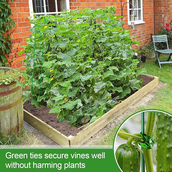 2 Pack Stable Cucumber Trellis, Foldable Garden Trellis for Raised Bed, A-Frame Metal Plant Support Trellis with Ties for Bean Raspberry Squash Climbing Plants Outdoor
