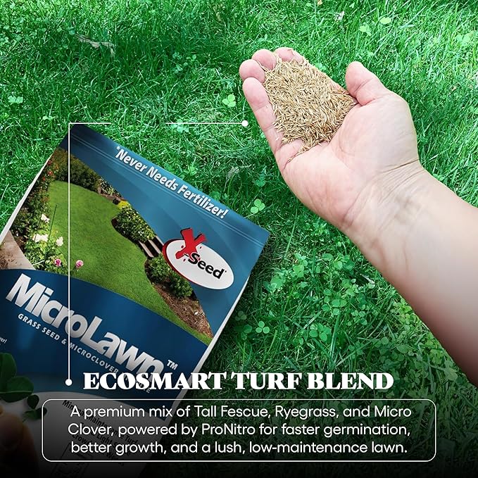 X-Seed Microlawn Grass Seed & Microclover Mix – Dense Self Feeding Lawn, Sun & Shade, Crowds Out Weeds, High Traffic, Drought-Resistant, 5 lb Bag
