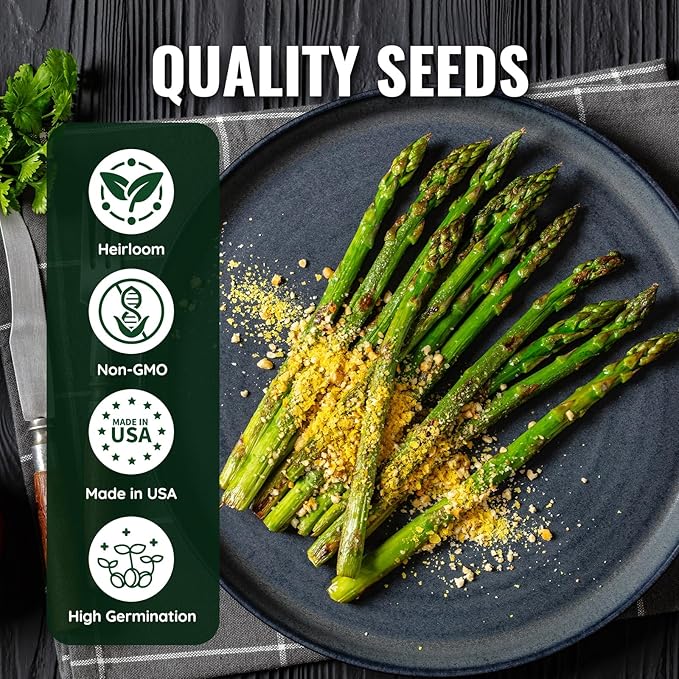 Mary Washington Asparagus Seeds - 900 Seeds, Non-GMO Heirloom Organic Seeds with Planting Instructions for Outdoor Home Gardens