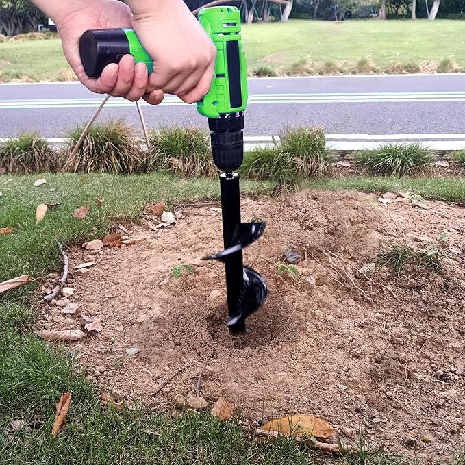 SYITCUN Auger Drill Bit for Planting - 4"X12" Heavy-Duty Garden Auger Spiral Drill Bit - Bulb Planter Tool & Post Hole Digger - 3/8" Hex Drive Drill