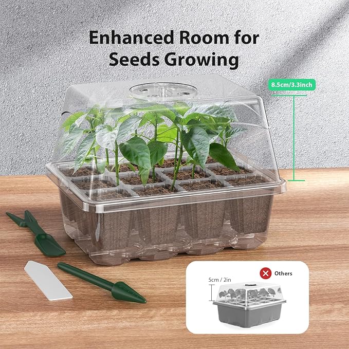 Seed Starter Tray, 10PCS Seed Starter Kit, Seedling Starter Trays with Heightened Lids for Seed Staring, Indoor Plant Germination Trays (12 Cells per Tray) Transparent
