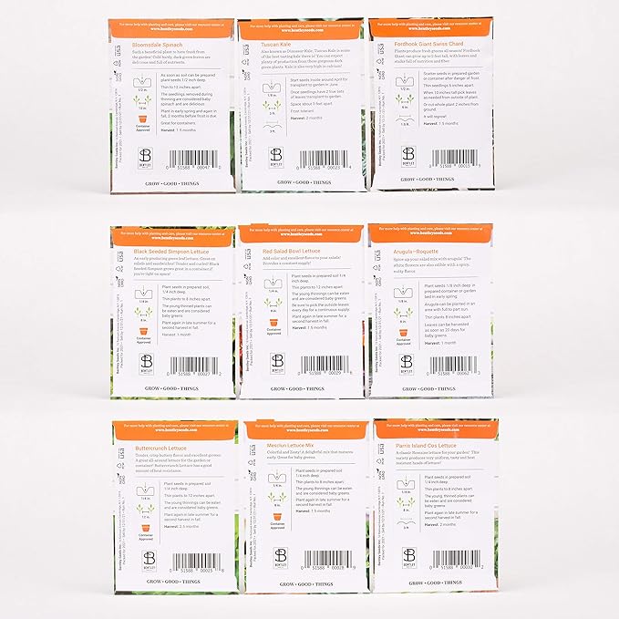 Seed Starter Kit – Salad Greens | Non-GMO | Heirloom Seed Packets | Natural Wood Row Markers | Over 100 Square Feet of Salad Greens