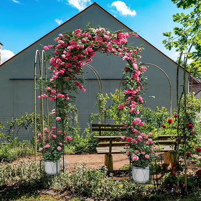 Thickened Tube Garden Arch Trellis with Planter Boxes,Metal Arch Frame,Pumpkin Archway Outdoor Garden Arbors and Arches for Wedding Party Decoration, Christmas Decor Pergola for Garden Backyard(Green)