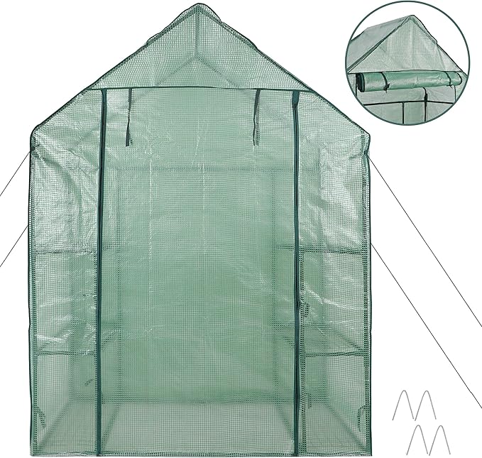LEMY Mini Walk-in Greenhouse 3 Tiers 6 Shelves with PE Cover,Roll-Up Zipper Door and Mesh Windows,Anchors Ropes for Outdoor Garden,Backyard,Patio,Grow Vegetables,Flowers and Herbs