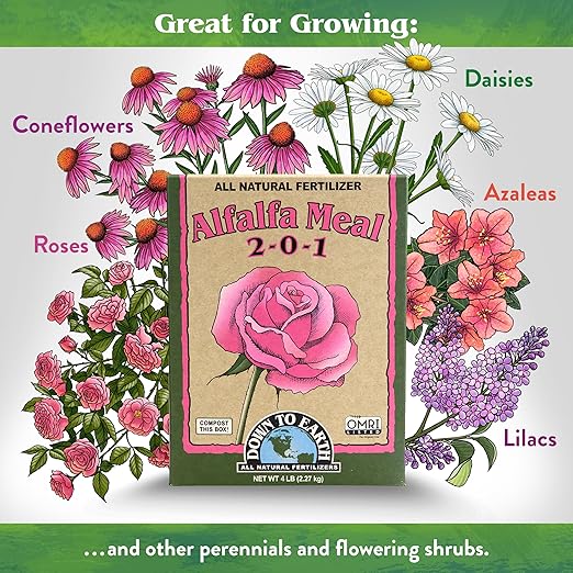 Down To Earth All Natural Fertilizers Organic Alfalfa Meal - Plant Food for Roses, Bulbs, Flowers and Ornamentals 2-0-1, 4 lb (2 Pack)