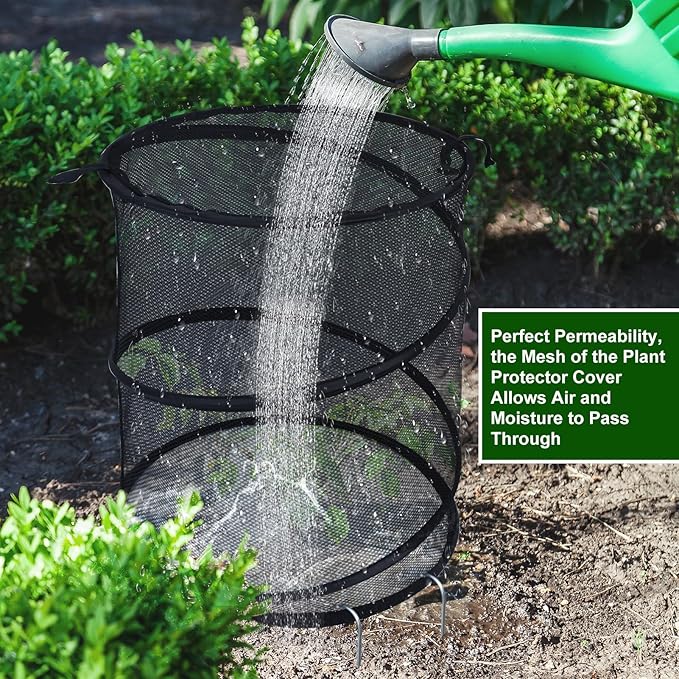 4 Pack Pop up Plant Covers Tent from Animals, 20"H X 13"D Insect Barrier Mesh Plant Guard Cover Net Black Garden Plant Protectors Mini Greenhouse Plant Protection Cage with Stakes for Outdoor Plants