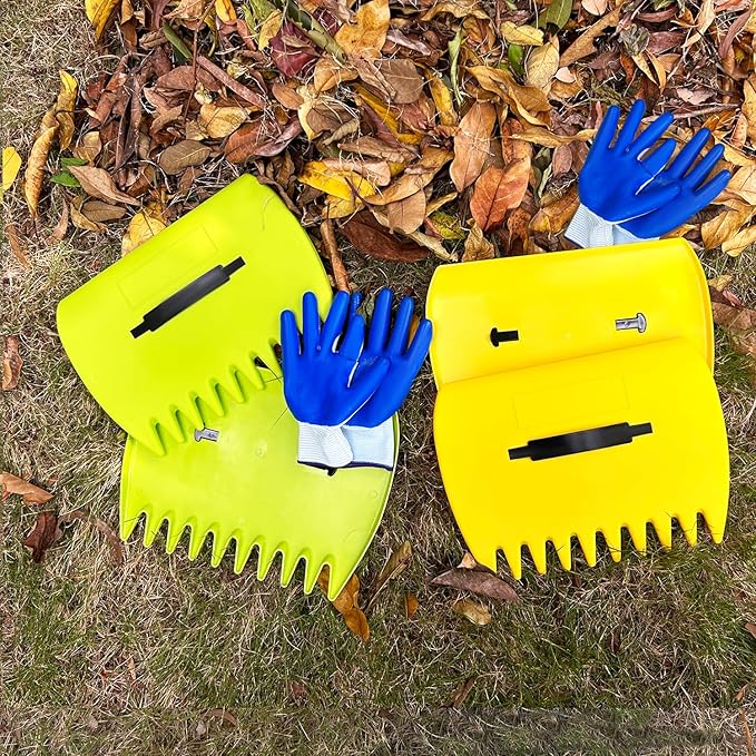 Leaf Scoops Hand Rakes, Leaf Scoops and Claws with Gloves, Lightweight Plastic Leaf Scoop, Large Leaf Grabbers for Picking Up Leaves, Clippings, Grass(1 Set, Green)
