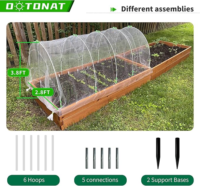 8FT Garden Hoops Grow Tunnel Kit - Rust-Free Fiberglass Frame for Raised Beds, 36pcs - DIY Plant Support for Garden Netting, Vegetable Garden Hoops Kit, Row Covers, and Greenhouse Protection