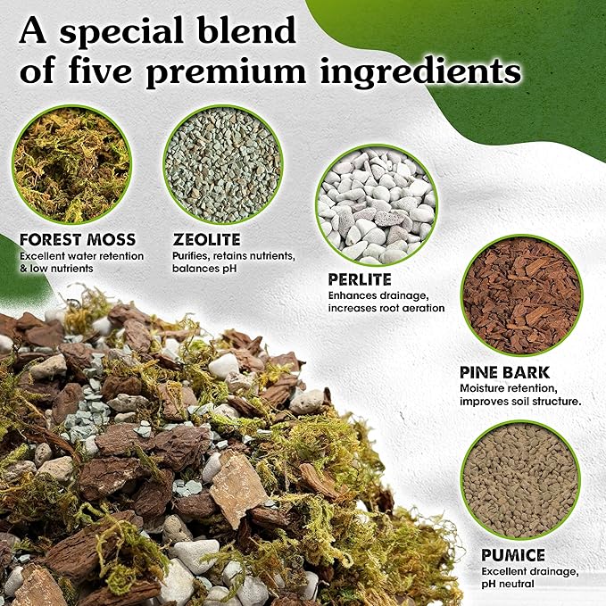 5-in-1 Orchid Potting Mix with Forest Moss, Pine Bark, Perlite, Zeolite, and Pumice – Orchid Soil, Orchid Repotting Kit for Healthy Roots, Fast Drainage, and Support for Growth 2 QRT