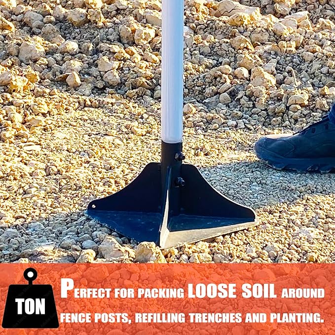 Heavy Duty Steel Tamper 10"x10" with 48 inch Ergonomic Handle and Rubber Foam Grip -Garden Landscaping Hand Rammer Compactor for Earth, Gravel and Dirt Pavement Compaction Paver Tool Trash Tamper