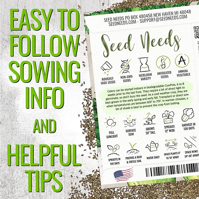 Seed Needs Celery Seeds for Planting Utah 52-70 Celery - Non-GMO, Heirloom & Untreated - Grow a Home Grown Outdoor Vegetable Garden for Fresh Produce (5 Packs (5,000 Seeds))