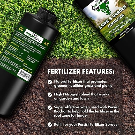 Persist Green Bull - 32oz Liquid Grass Fall Fertilizer for Lawn and Garden Soil That Naturally Enhances Green and Creates Nitrogen Rich Plant Soil, Naturally Based Fertilizer for Greener Plants
