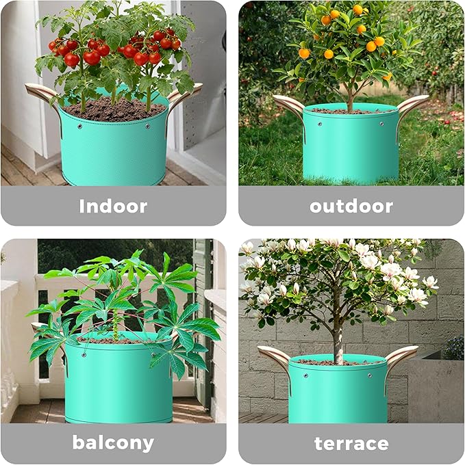 SPONDWILD 7 Pcs 15 Gallon Grow Bags, PE Garden Grow Bags for Plants with Branch-Binding Holes and Bottom Drain Holes, Ideal for Vegetables, Strawberries and Flowers