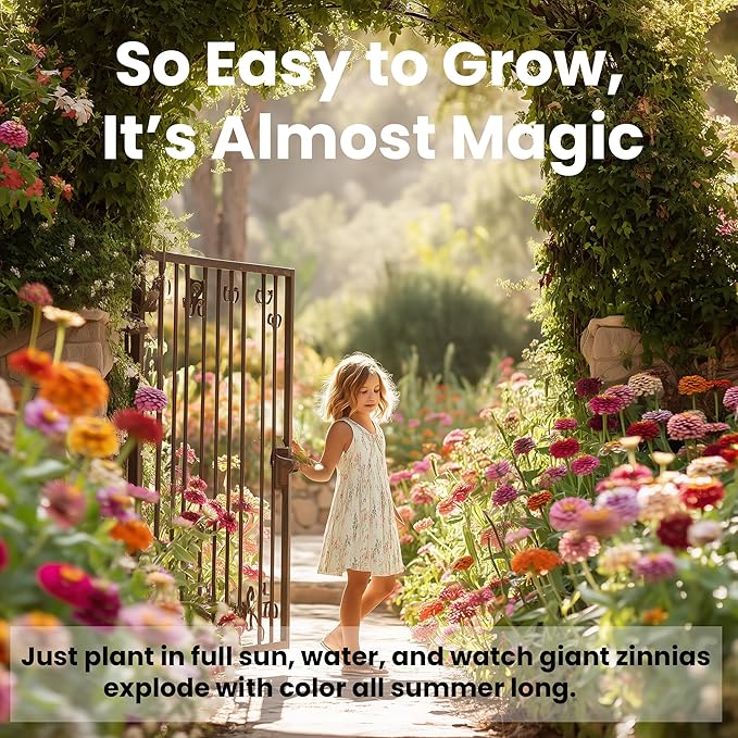 NatureZ Edge Zinnia Seeds for 2026 Planting Outdoors, Over 8250 Flower Seeds, 2 Oz, Non GMO Made in USA, Bulk Semillas De Flores para Sembrar, California Giants, Easy to Grow Zinnia Seed Mix