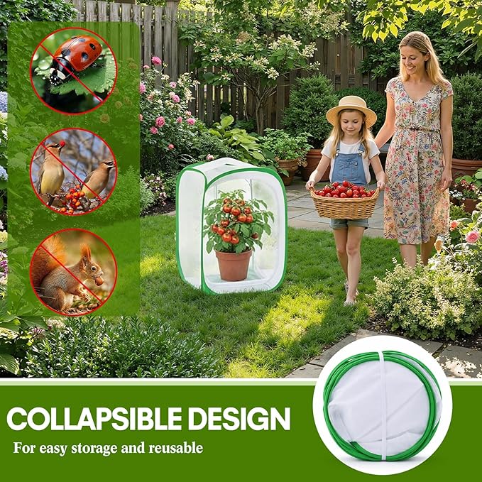 2 Pack Mesh Plant Covers 15.7 x 15.7 x 23.6 Inch Tomato Crop Netting Cage Garden Tents for Plant Protection from Insects Animals Outdoor Tall Crop Cage for Fruit, Vegetables, Flowers and Herbs
