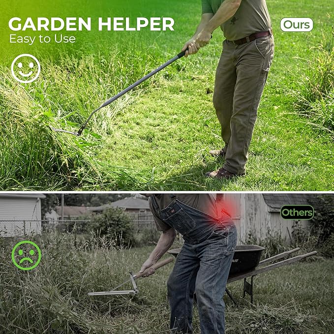Walensee 48-Inch Long Handle Grass Whip, Scythe with Double-Edged Serrated Steel Blade, Soft Rubber Grip, Cut Tall Grass and Overgrown Weeds in The Yard, Fields, and Ditches, Black, 1 Pack