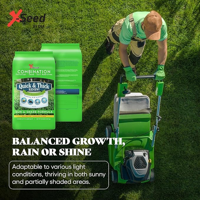 X-Seed Quick & Thick Renew Grass Seed & Soil Enhancer with Moisture & Micro Boost – Swift Germination, Drought Defense, Soil Revitalizer, & Root Boost – Ideal for Sun, Shade, & Over-Seeding – 20LB