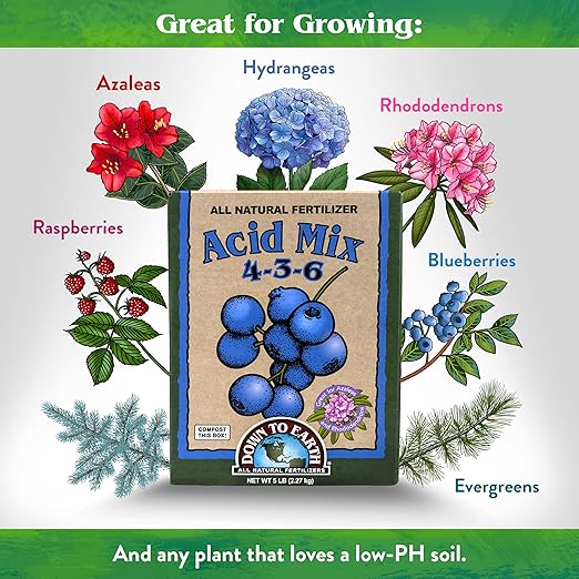 Down To Earth All Natural Fertilizers Organic Acid Mix - Plant Food for Blueberries, Raspberries, Azaleas and Rhododendrons 4-3-6, 5 lb