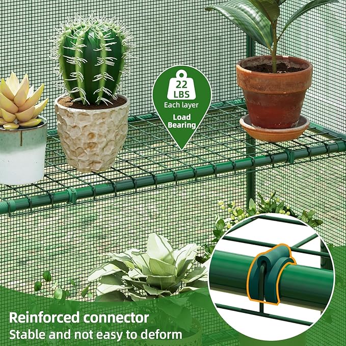 Superlele Walk-in Greenhouse for Outdoor, 56x29x77 Inch Portable Garden Green House with 6 Tiers (3 Tiers Each Side), Reinforced Green PE Mesh Cover, 4 Ground Stakes for Stability, Zippered Door