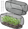 2 Pcs 39" x 18" x 16" Pop up Garden Mesh Plant Cover Outdoor Plant Protector Garden Row Raised Bed Cover with Ground Nails Crop Cage Net for Seedlings Vegetable Fruit Herbs (Black)
