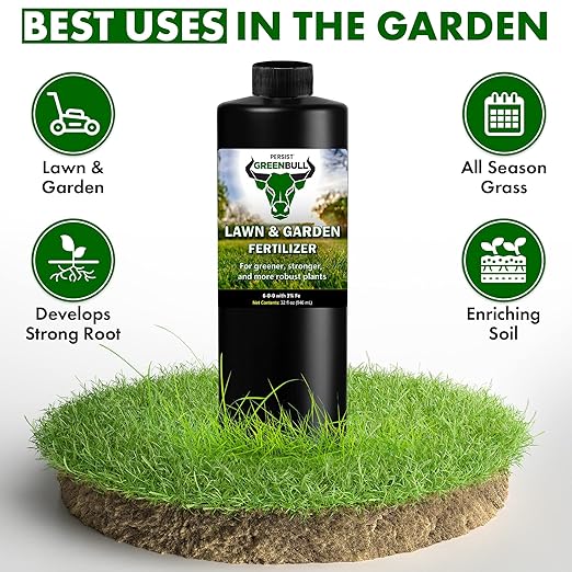 Persist Green Bull - 32oz Liquid Grass Fall Fertilizer for Lawn and Garden Soil That Naturally Enhances Green and Creates Nitrogen Rich Plant Soil, Naturally Based Fertilizer for Greener Plants