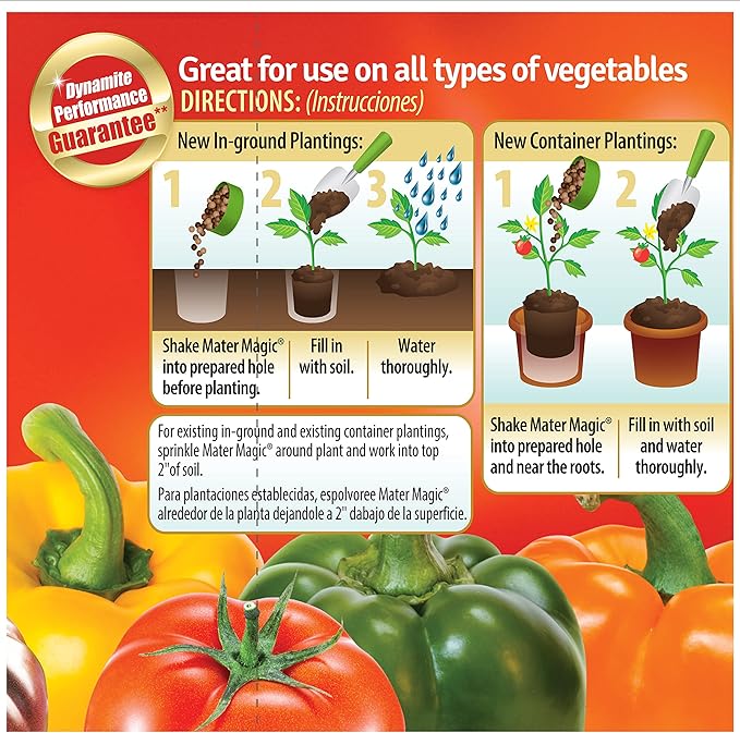 Dynamite Mater Magic - Organic Tomato Fertilizer for Bigger, Juicier Tomatoes and Vegetables, OMRI Listed, Nitrogen and Calcium-Rich Plant Food - .675 Pound Container with Shaker Lid (Pack of 2)