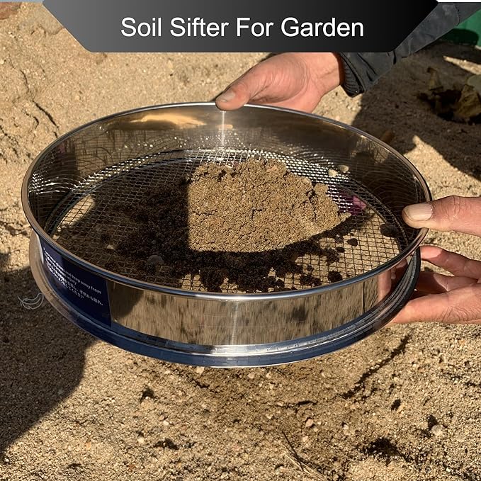 Garden Soil Sifter -10" Sifting Pan-Sieve for Sand Rocks Dirt Compost (1/16”Mesh Screen)