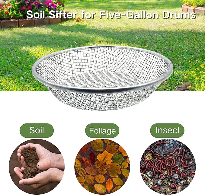 3PCS Soil Sifter for Gardening, Rock Sifter for 5gallon Bucket, Dirt Sifter Compost Sifter, Sifter for Gravel Sawdust Vermicompost
