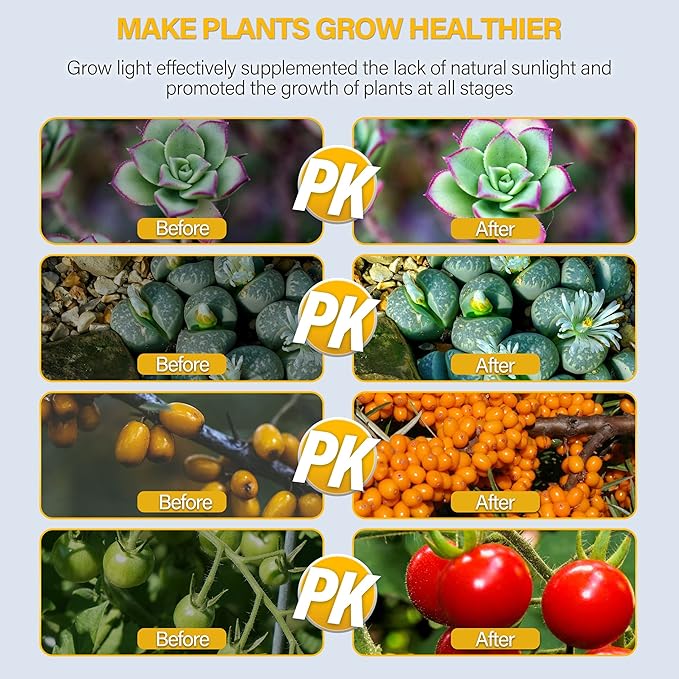 iPower 21 LED Grow Light with Full Spectrum for Indoor Plants, Adjustable Gooseneck, 3 Light Modes&10 Dimmable Levels, Auto 6H/9H/12H Timer, 2 Pack