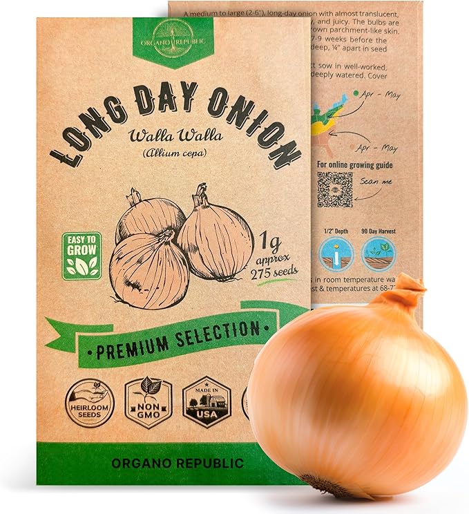 Onion Walla Walla Seeds Pack 1G - Over 275 Non-GMO Heirloom Onion Seeds for Planting Vegetables in Individual Seed Packet, Vegetable Seeds for Planting Home Garden Indoor & Outdoor Gardening