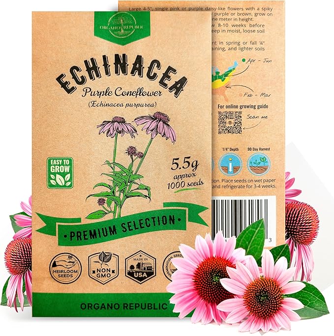 Organo Republic Echinacea Seeds Pack 5.5 G - Over 1000 Non-GMO Heirloom Echinacea Seeds for Planting Herbs in Individual Seed Packet, Herbs Seeds for Planting Home Garden Indoor & Outdoor Gardening