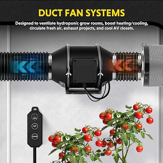 iPower 4 Inch 214 CFM Inline Duct Fan with 10-Speed Controller & Quiet EC Motor, Ventilation Exhaust Fan for Heating Cooling Booster, Hydroponics, Growing Tents, Black