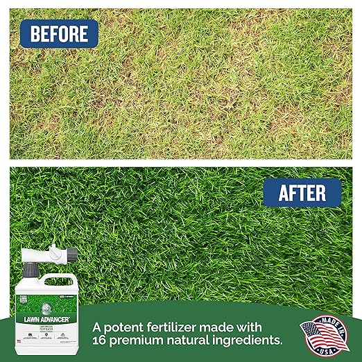 Turf Titan Lawn Advancer Fast-Acting Liquid Lawn Fertilizer (32 oz) with Hose End Sprayer – Quick Green Lawn Booster for Heat and Stress – Nutrient-Rich Formula for Strong Turf – Covers 6,000 Sq Ft
