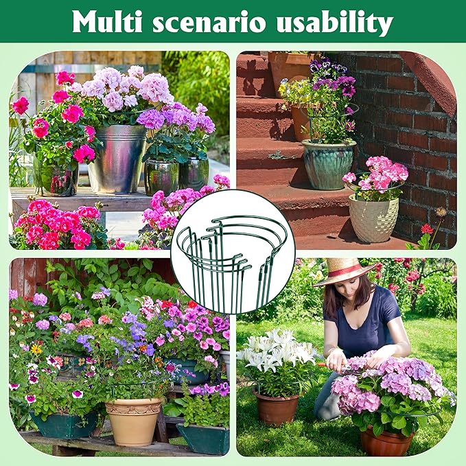 Plant Supports Stakes 6PCS, Half Round Metal Garden Stakes Plant Support For Peony Cages and Supports,Green Plant Support Ring Border for Outdoor Indoor Plants, Hydrangea (10" W x 16" H, 6 PCS)