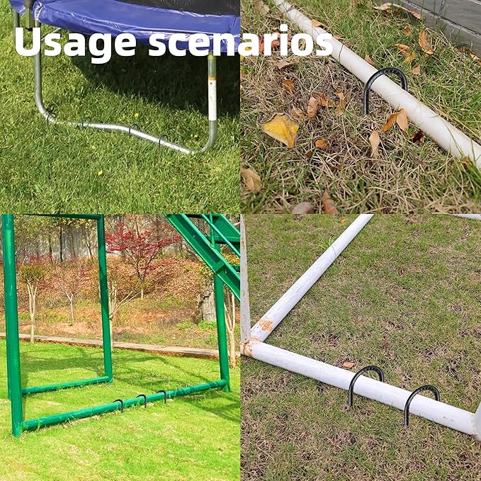 11 Pieces 12-Inch Garden Ground Stakes Galvanized Steel U Shape Hook Rebar Stake - Heavy Duty Ground Anchors for Tents, Position Kits,Fences, and Trampolines